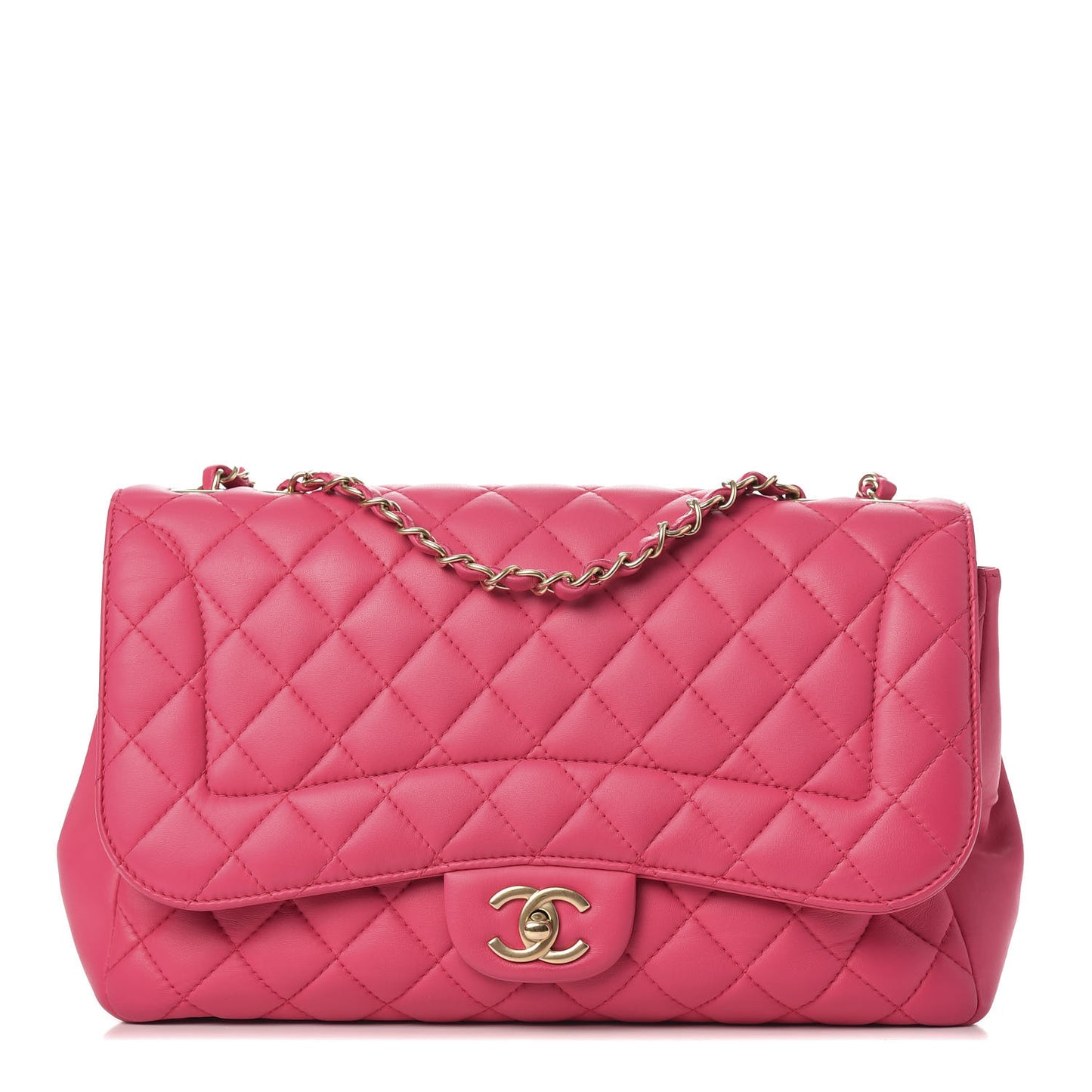 Lambskin Quilted Jumbo Mademoiselle Chic Flap Fuchsia