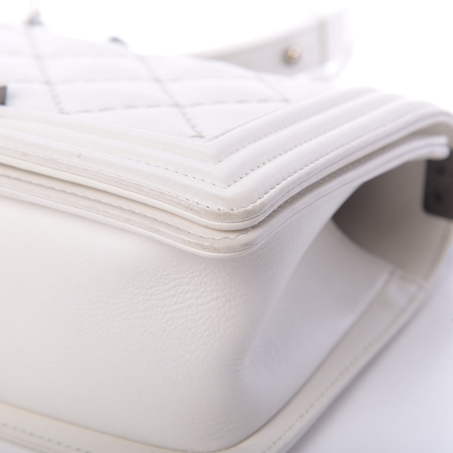Calfskin Double Stitch Medium Boy Flap White