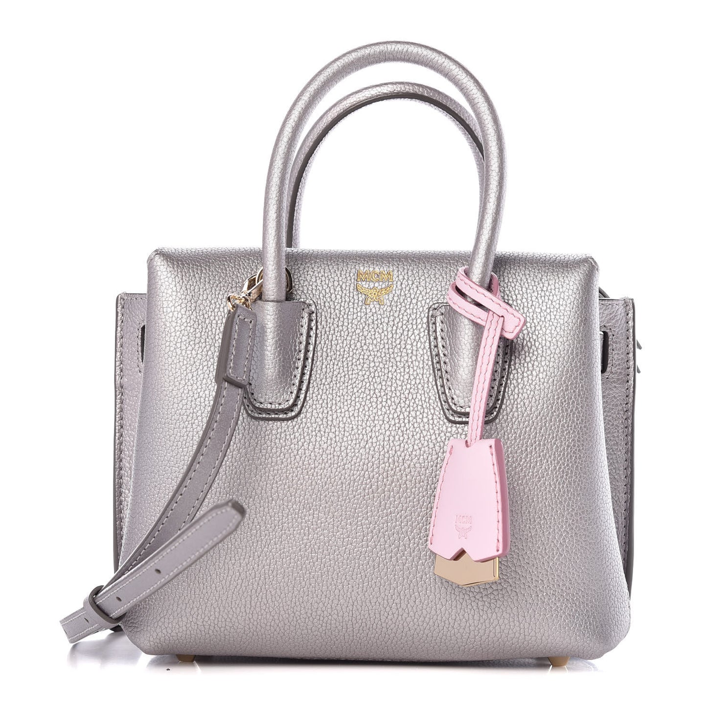 Metallic Grained Calfskin Mini Milla Tote Spike Silver