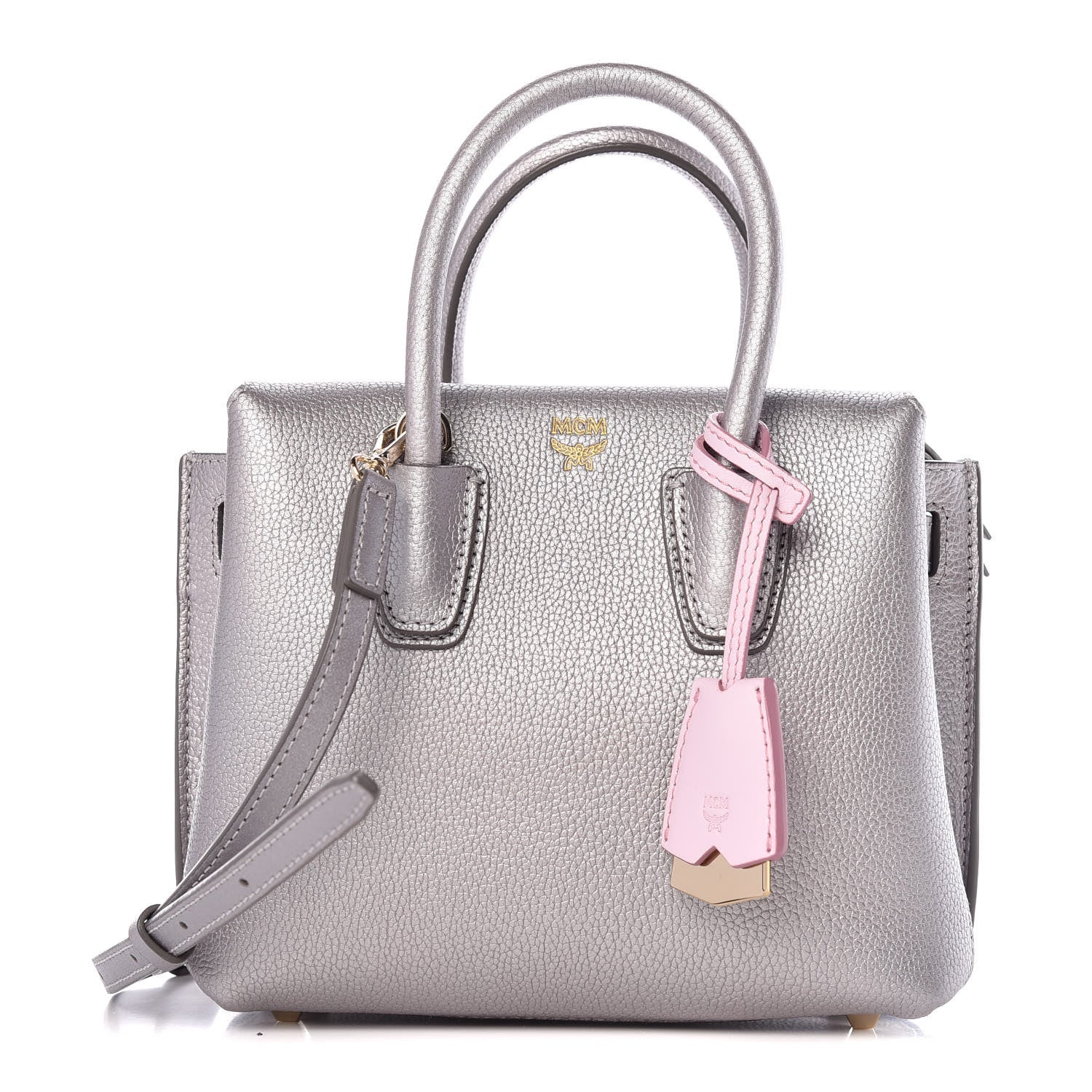 MCM Metallic Grained Calfskin Mini Milla Tote Spike Silver 1 of 9