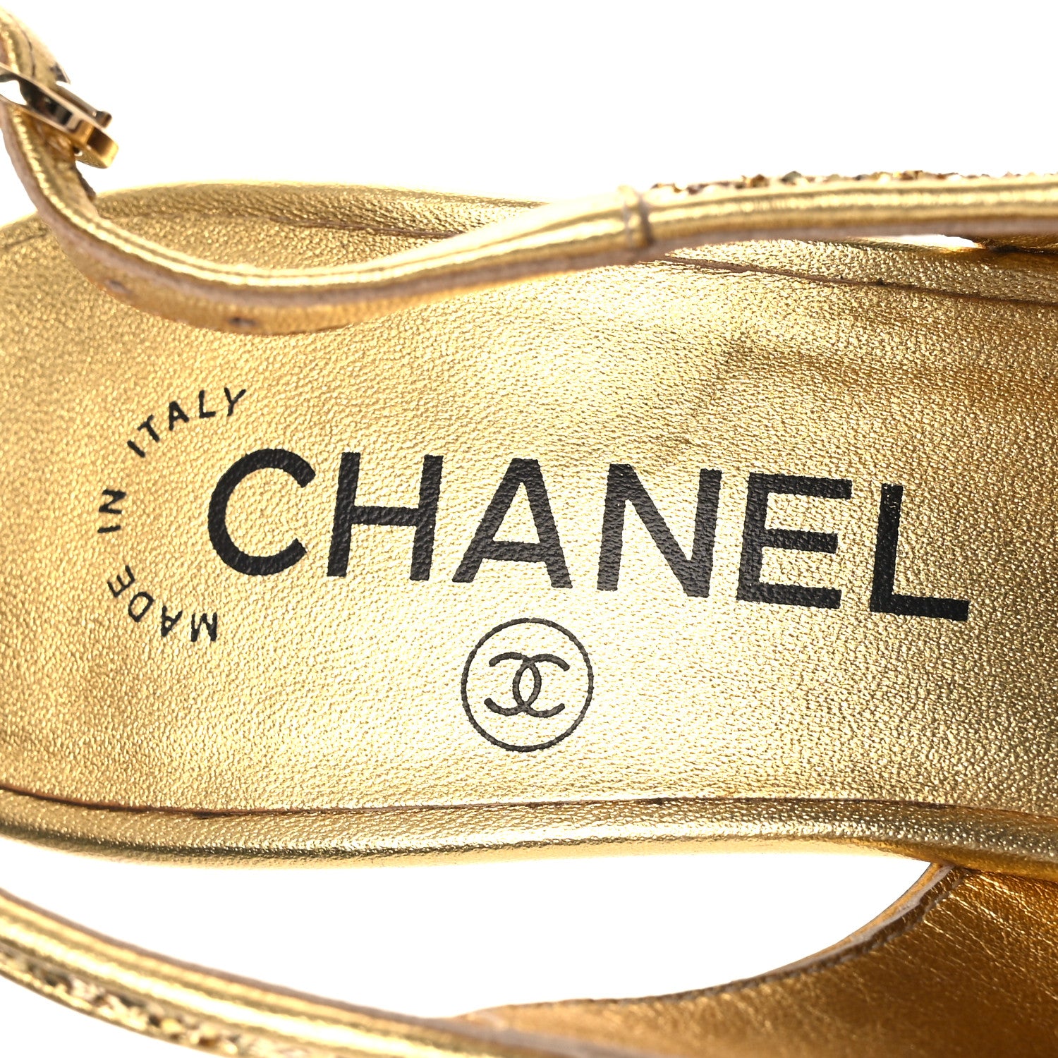 Chanel Glitter Grosgrain Cap Toe CC Slingback Pumps 38 Gold Black 9 of 13