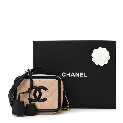 Chanel Caviar Quilted Small CC Filigree Vanity Case Beige Black 14 of 14