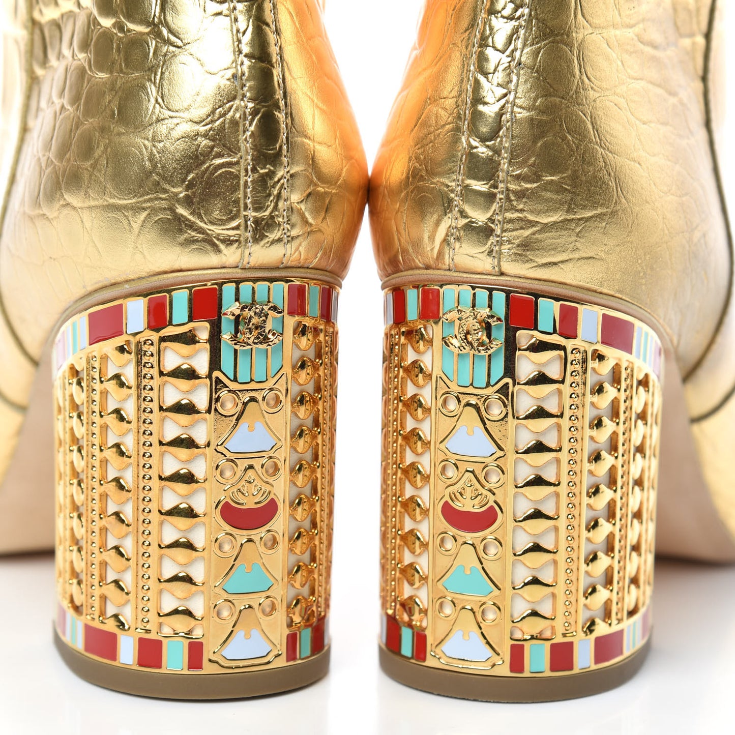 Calfskin Crocodile Embossed Cap Toe High Boots 41 Gold