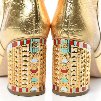 Chanel Calfskin Crocodile Embossed Cap Toe High Boots 41 Gold 8 of 8