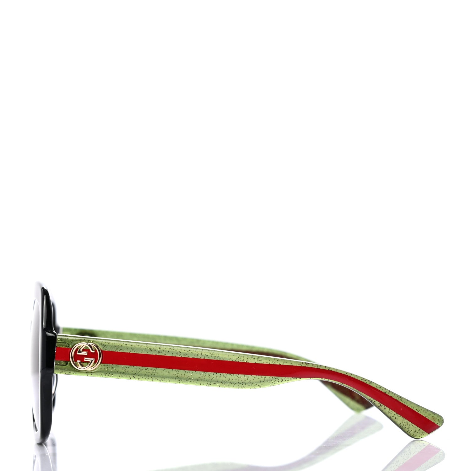 Gucci Acetate Square Frame Web Glitter Sunglasses GG0036S Black Green 3 of 7