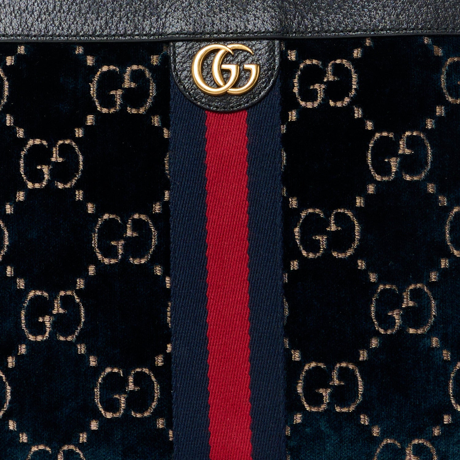 Gucci Velvet GG Monogram Textured Calfskin Web Ophidia Wristlet Blue Beige Black 9 of 12