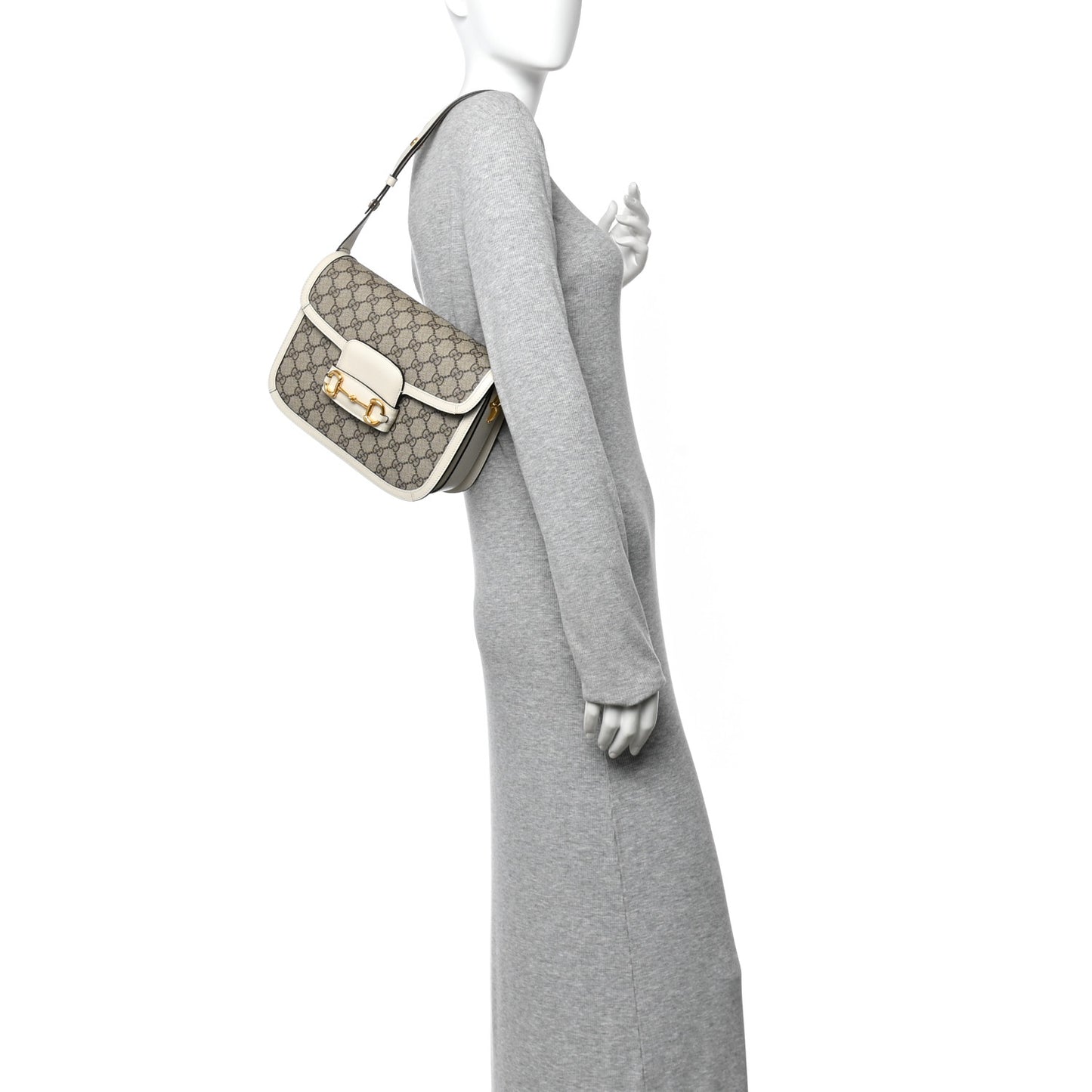 GG Supreme Monogram Horsebit 1955 Shoulder Bag Beige Mystic White