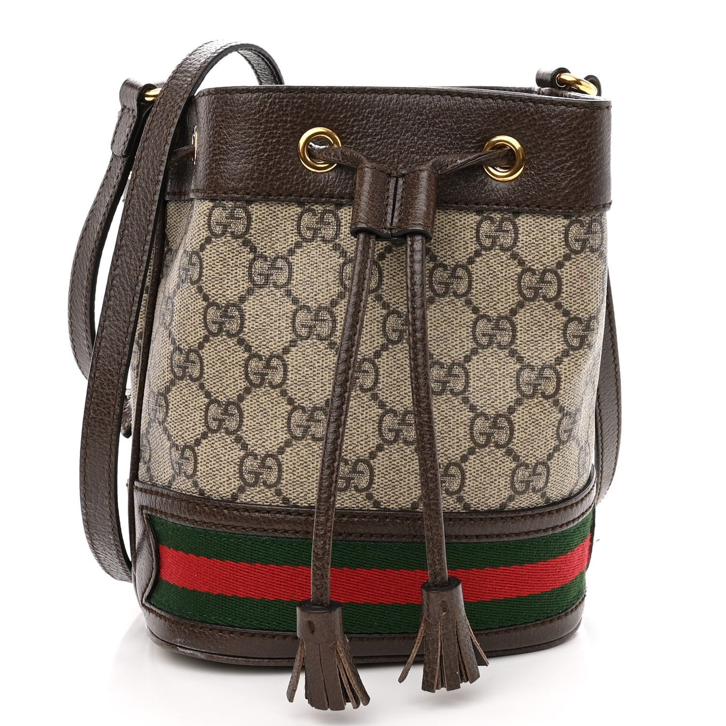 GG Supreme Monogram Web Mini Ophidia Bucket Bag Brown