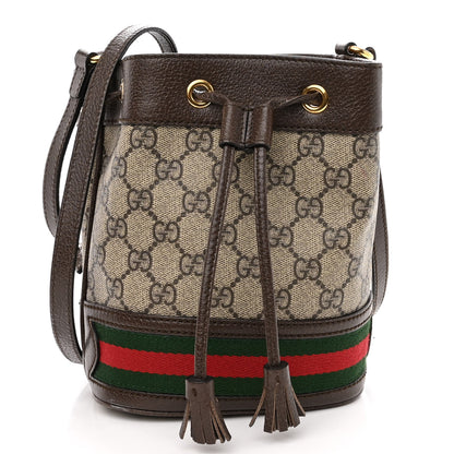 Gucci GG Supreme Monogram Web Mini Ophidia Bucket Bag Brown 1 of 15