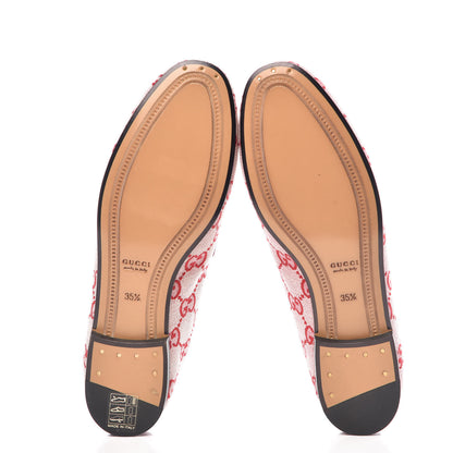 Gucci Canvas GG Monogram Horsebit Womens Jordaan Loafers 35.5 Gardenia Hibiscus Red 5 of 9