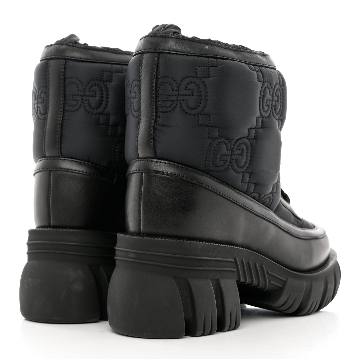 Nylon Calfskin GG Matelasse Lace Up Platform Ankle Boots 36 Black