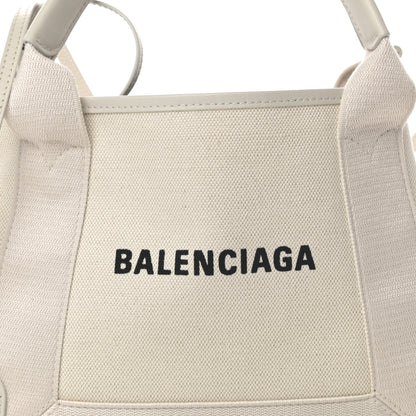Balenciaga Cotton Canvas Calfskin Navy Cabas XS Natural 9 of 13