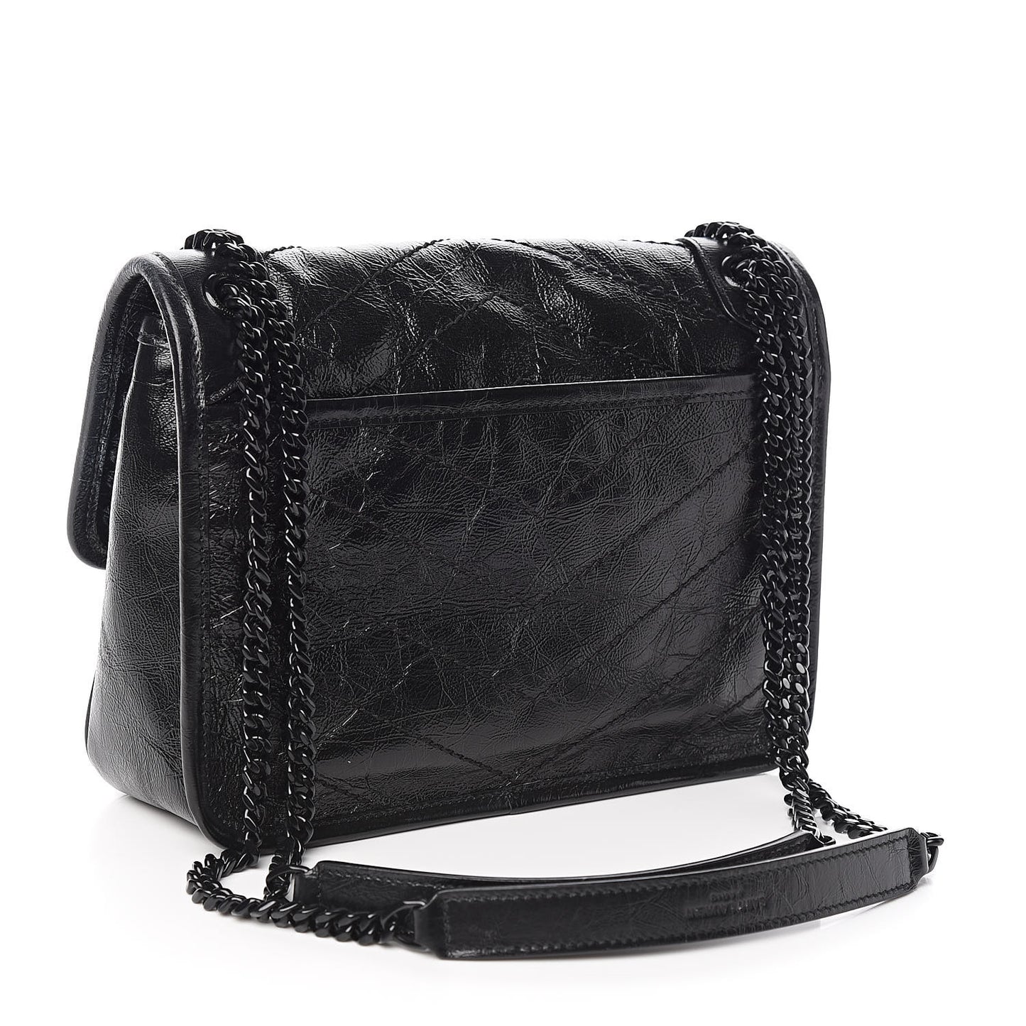Crinkled Calfskin Matelasse Monogram Baby Niki Chain Satchel Black
