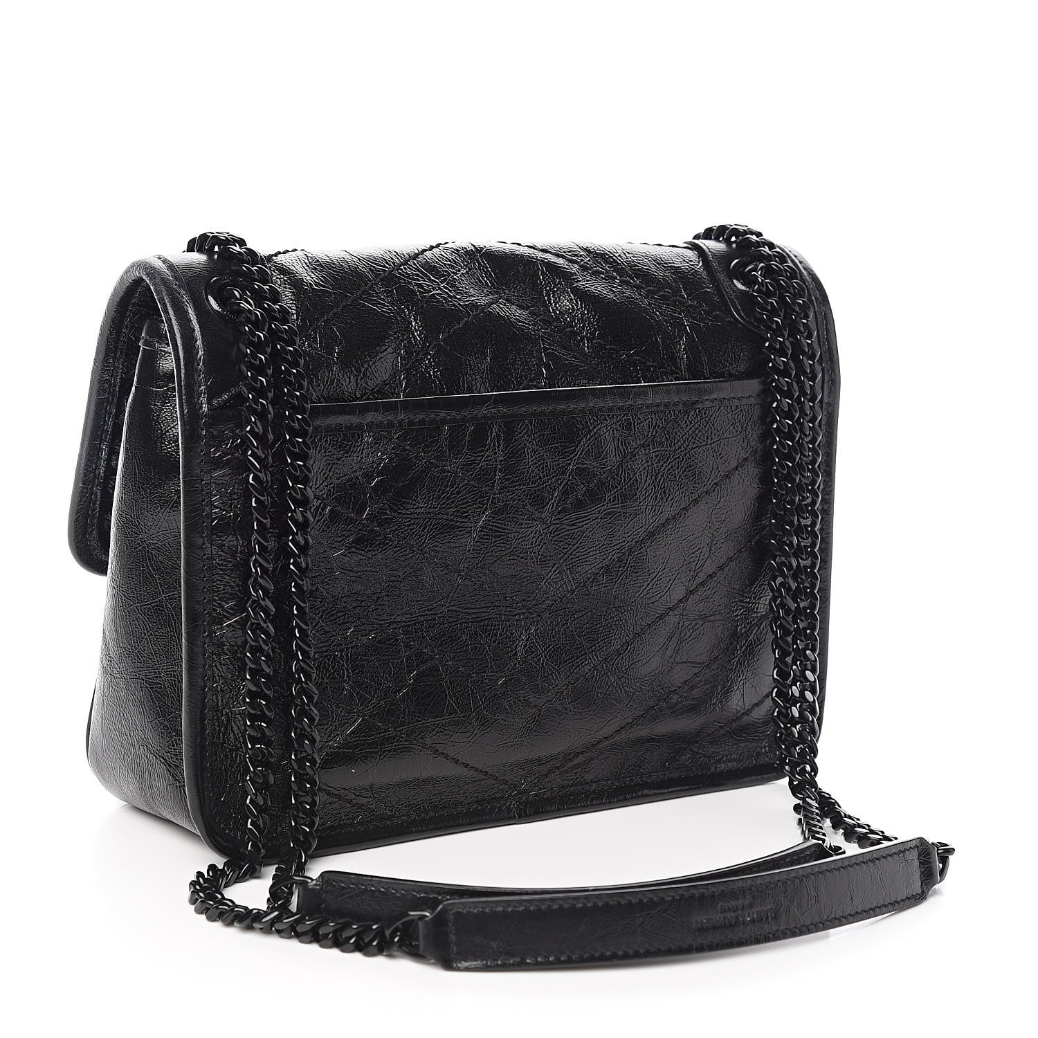 Saint Laurent Crinkled Calfskin Matelasse Monogram Baby Niki Chain Satchel Black 3 of 10
