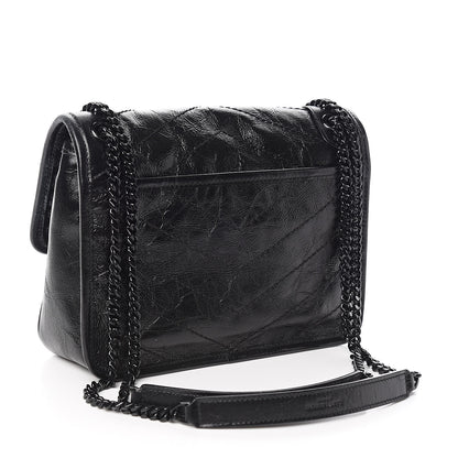 Saint Laurent Crinkled Calfskin Matelasse Monogram Baby Niki Chain Satchel Black 3 of 10