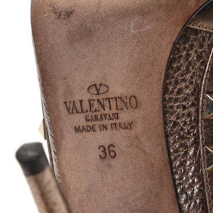 Valentino Garavani Metallic Pebbled Calfskin Rockstud Ankle Strap Pumps 36 Sasso 6 of 13