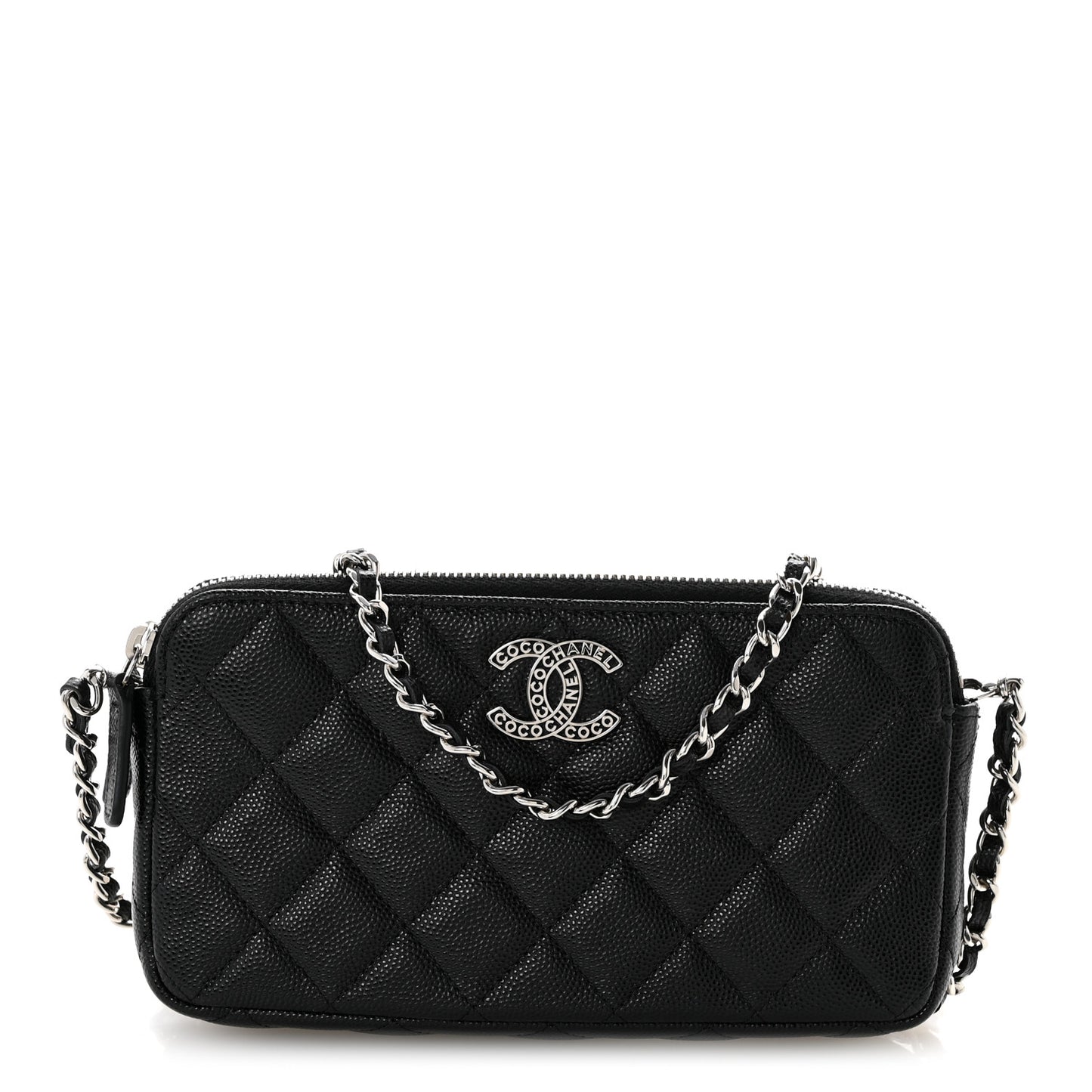 Caviar Quilted Logo Small Clutch With Chain Black