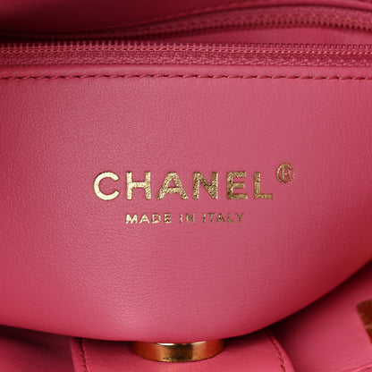 Chanel Lambskin Quilted Chaine Lettre Small Bucket Bag Pink 6 of 10