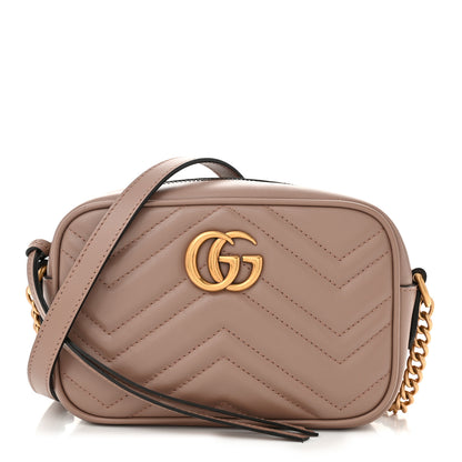 Gucci Calfskin Matelasse Mini GG Marmont Chain Shoulder Bag Porcelain Rose 1 of 10
