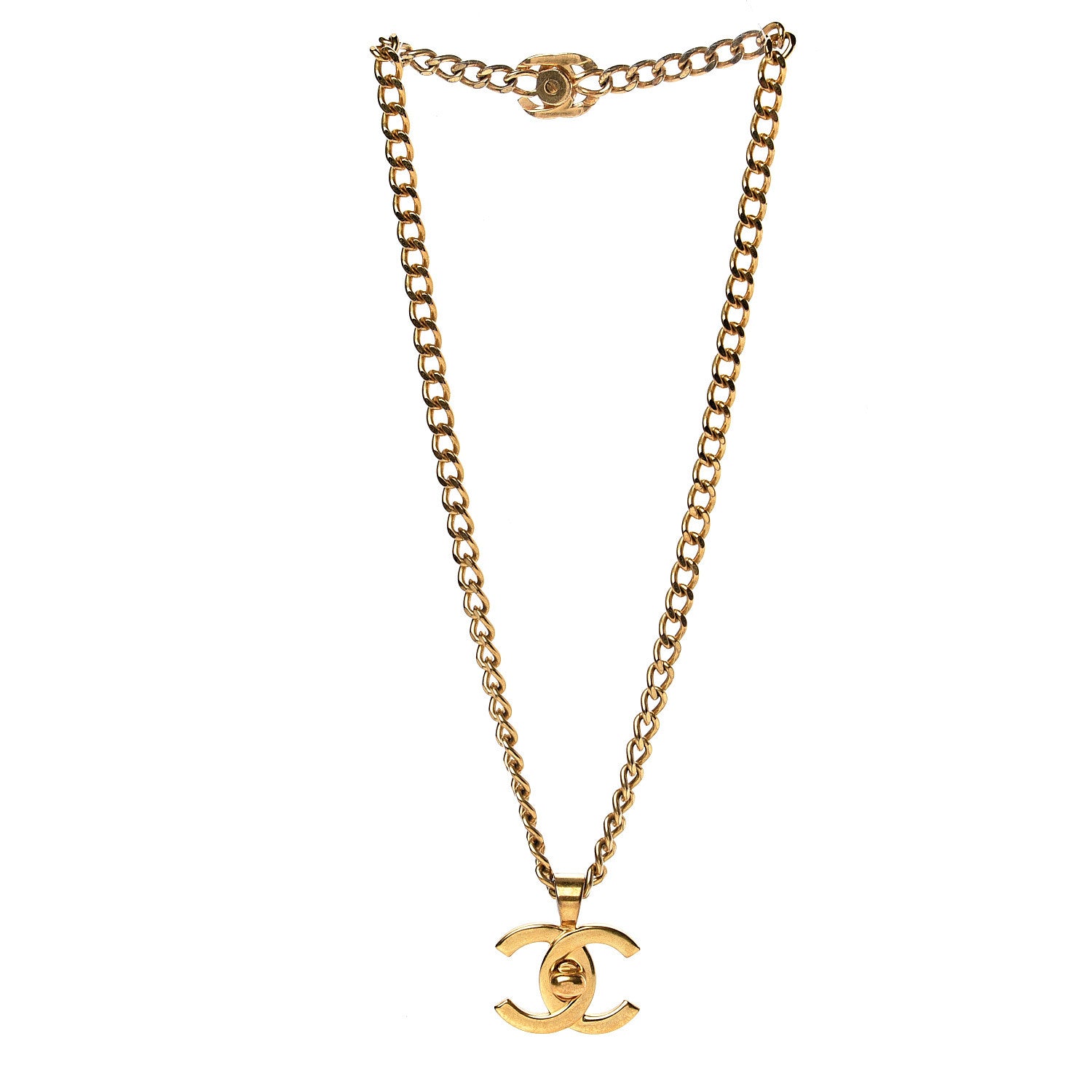 Chanel Chain Link CC Turn Lock Pendant Necklace Gold 3 of 5