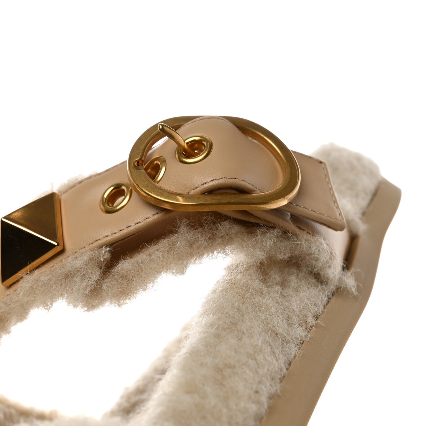 Shearling Roman Stud Slide Sandals 39.5 Sahara Beige