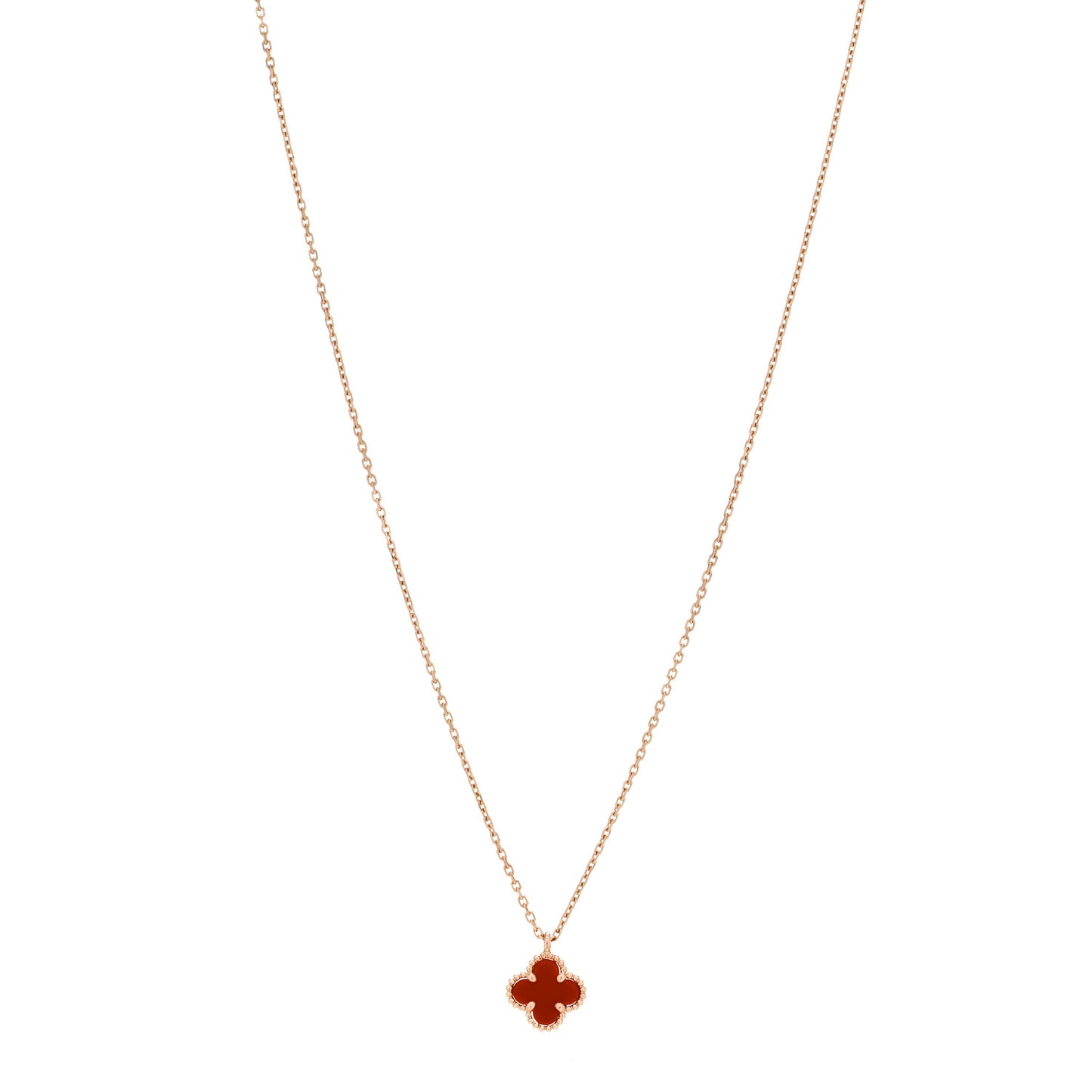 18K Rose Gold Carnelian Sweet Alhambra Pendant Necklace