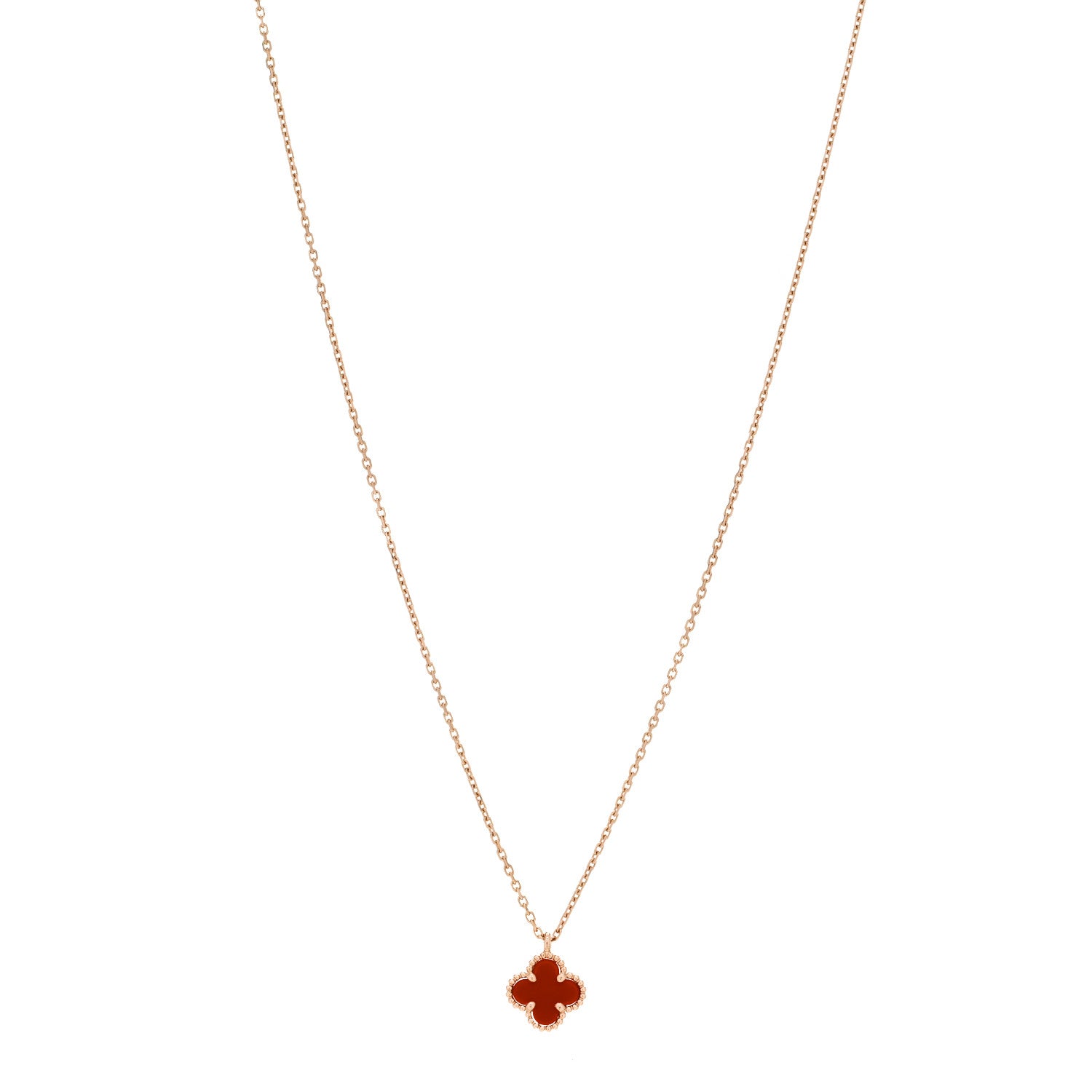 Van Cleef & Arpels 18K Rose Gold Carnelian Sweet Alhambra Pendant Necklace 1 of 4