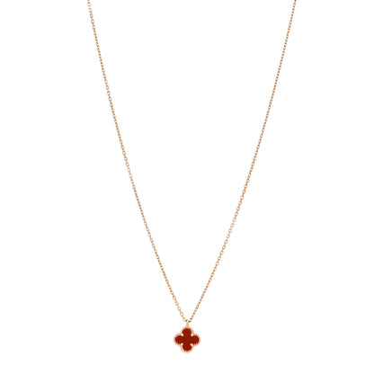 Van Cleef & Arpels 18K Rose Gold Carnelian Sweet Alhambra Pendant Necklace 1 of 4