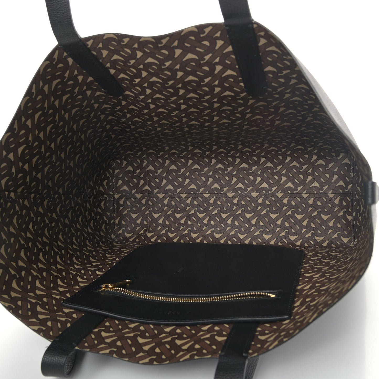 Calfskin TB Motif Embossed Medium Tote Black