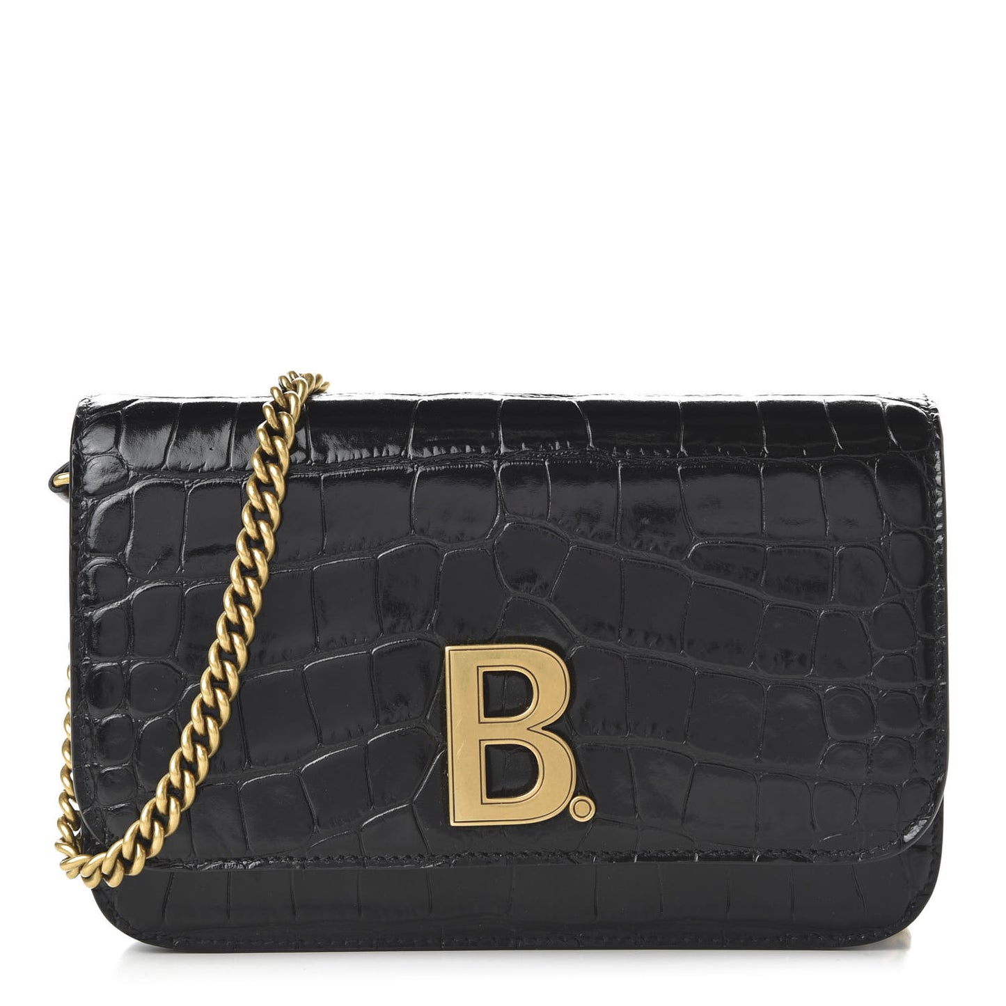 Crocodile Embossed Patent B Wallet On Chain Black