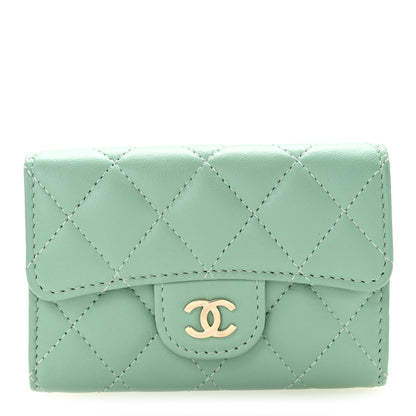 Chanel Lambskin Quilted Flap Card Holder Wallet Green 1 of 9