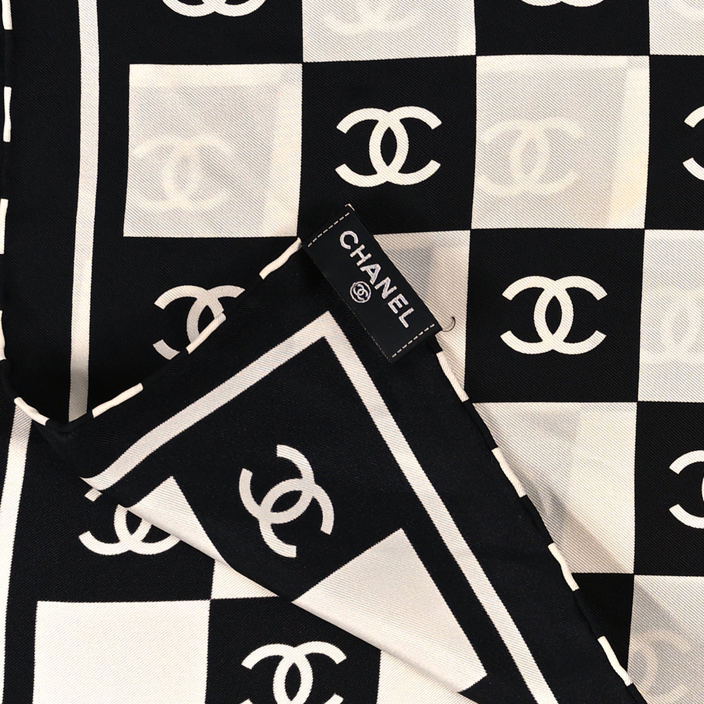 Silk CC Scarf Hair Tie Black White