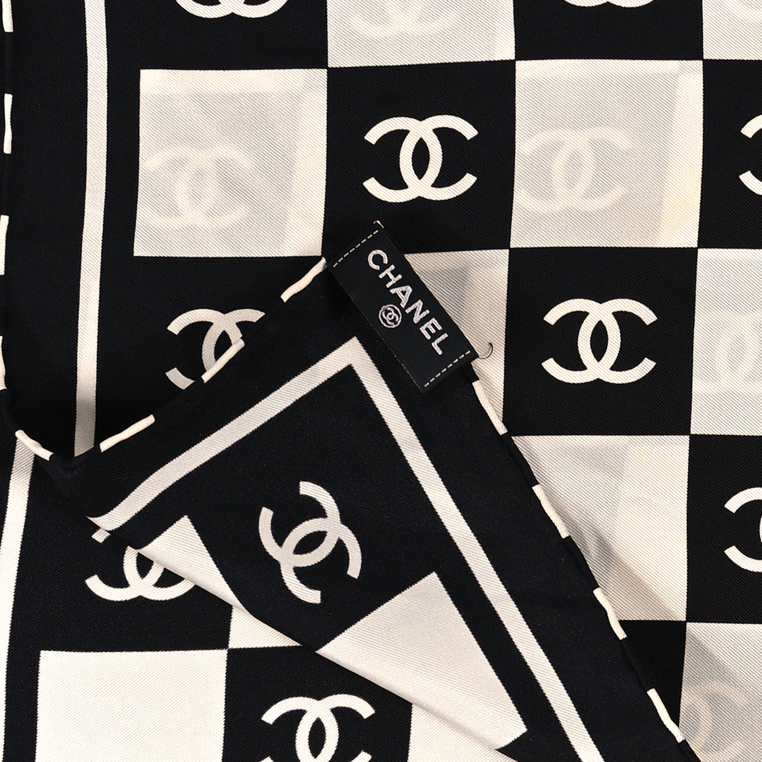 Chanel Silk CC Scarf Hair Tie Black White 4 of 4