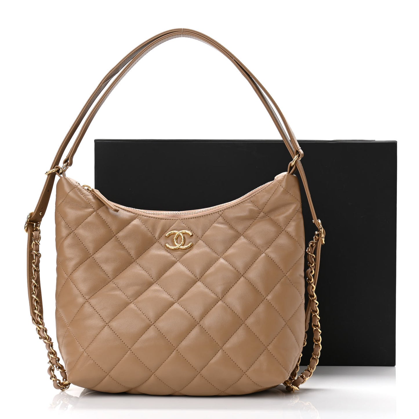 Lambskin Quilted Hobo Beige