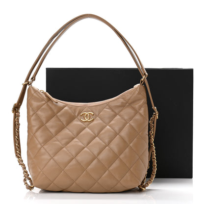 Chanel Lambskin Quilted Hobo Beige 11 of 11