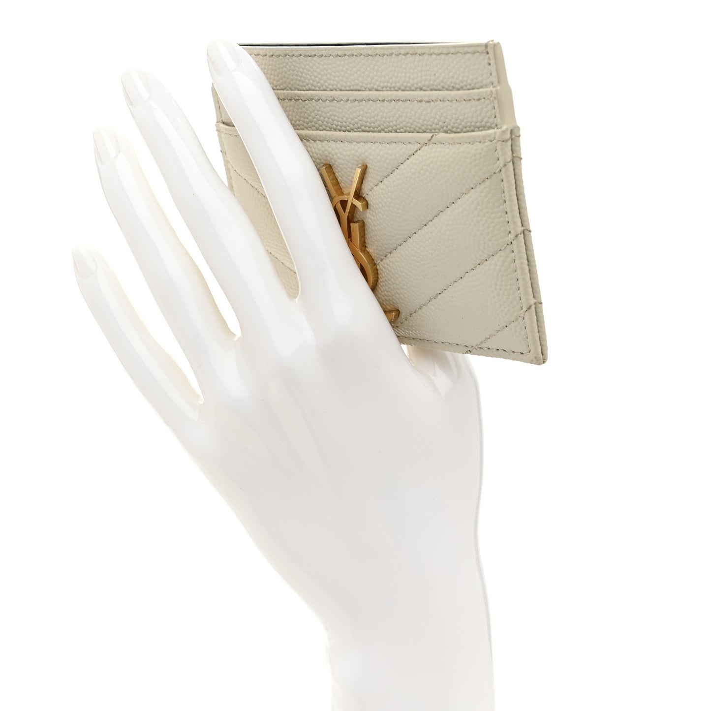 Grain De Poudre Matelasse Chevron Monogram Credit Card Case Crema Soft
