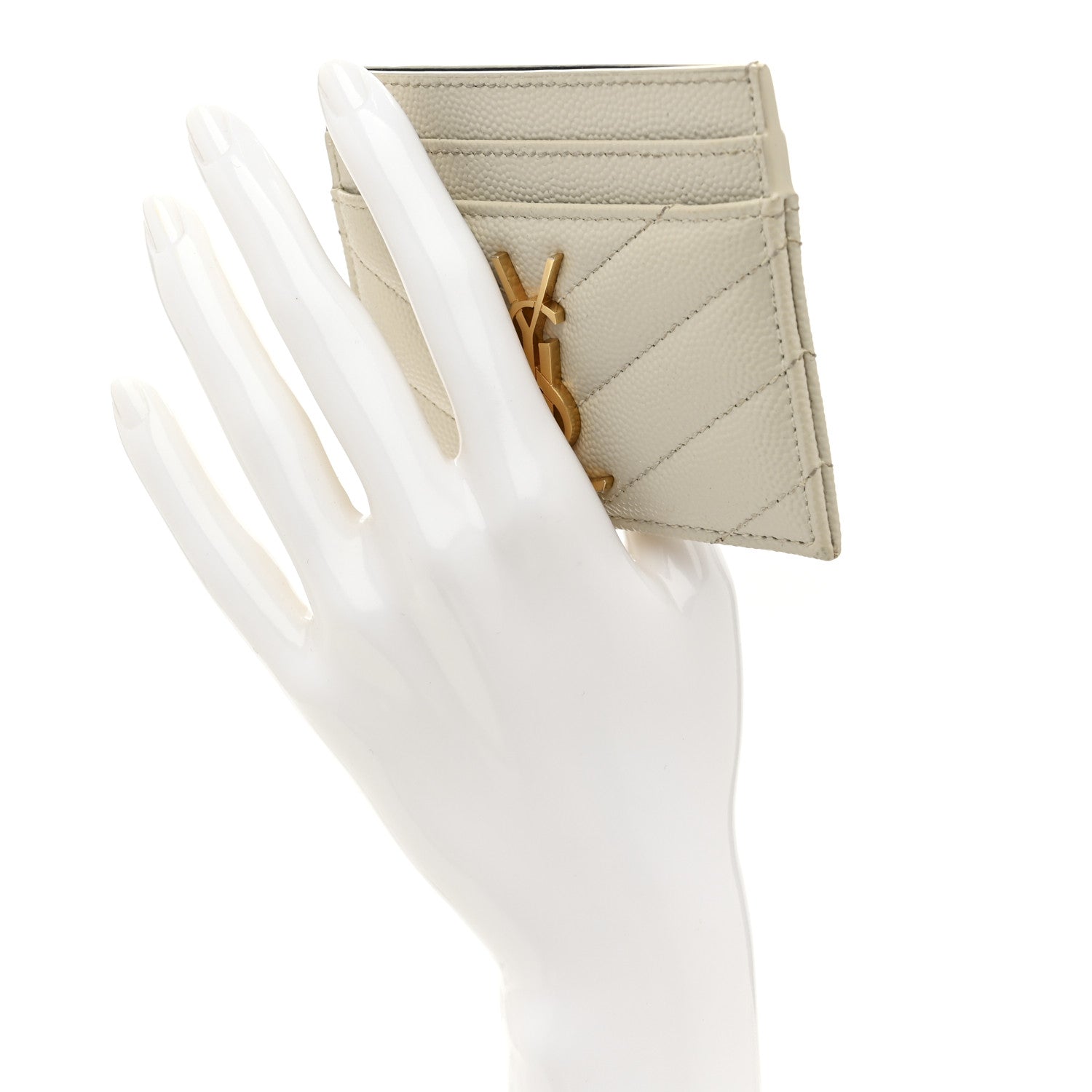 Saint Laurent Grain De Poudre Matelasse Chevron Monogram Credit Card Case Crema Soft 2 of 8
