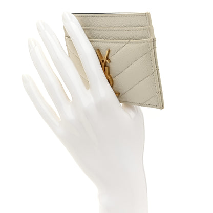 Saint Laurent Grain De Poudre Matelasse Chevron Monogram Credit Card Case Crema Soft 2 of 8