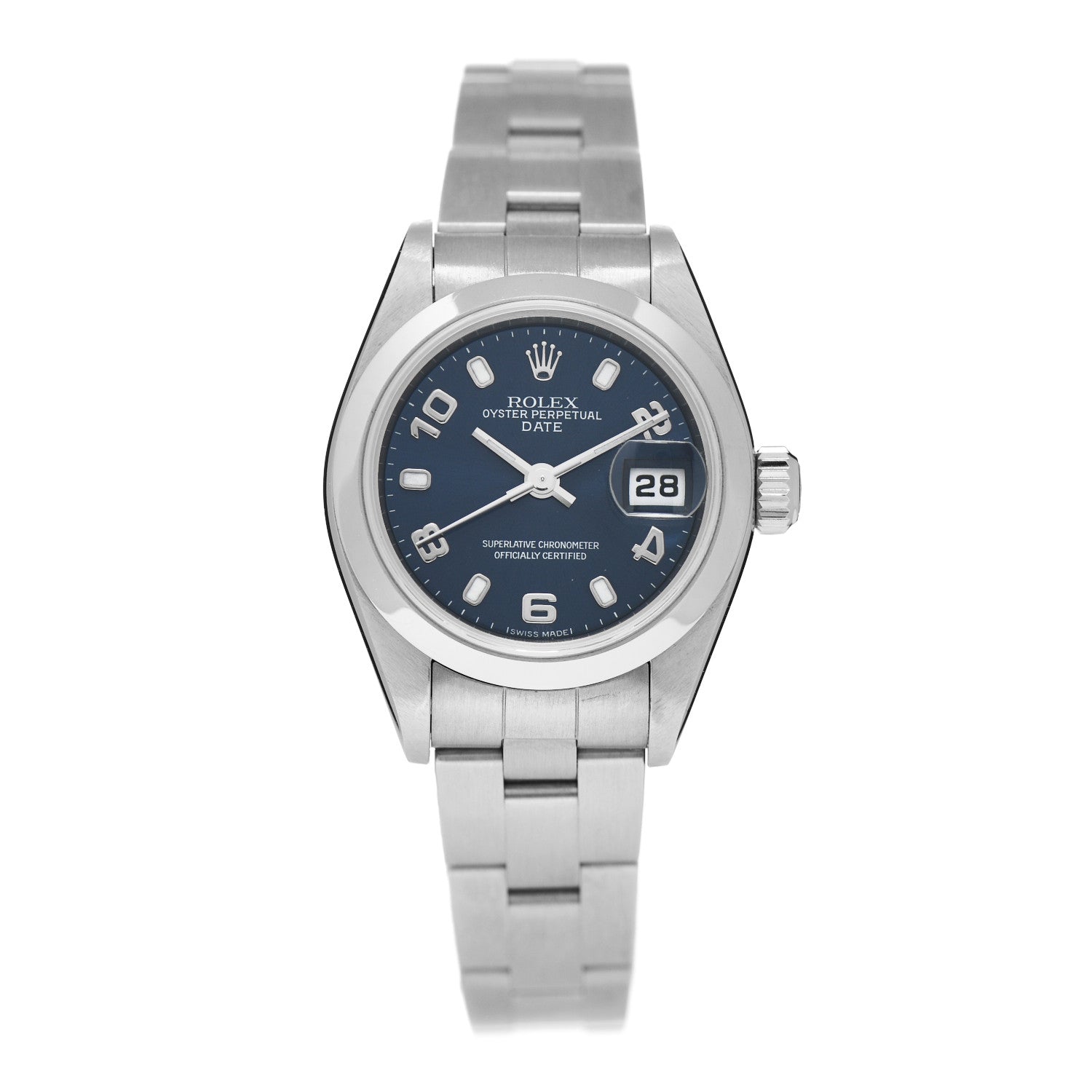 Rolex Stainless Steel 26mm Oyster Perpetual Date Watch Blue 79160 1 of 5