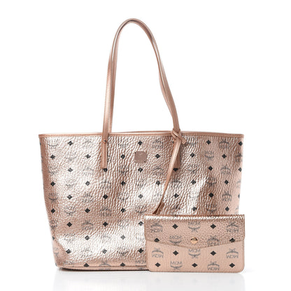 MCM Metallic Visetos Medium Reversible Shopper Tote Champagne Gold 12 of 18