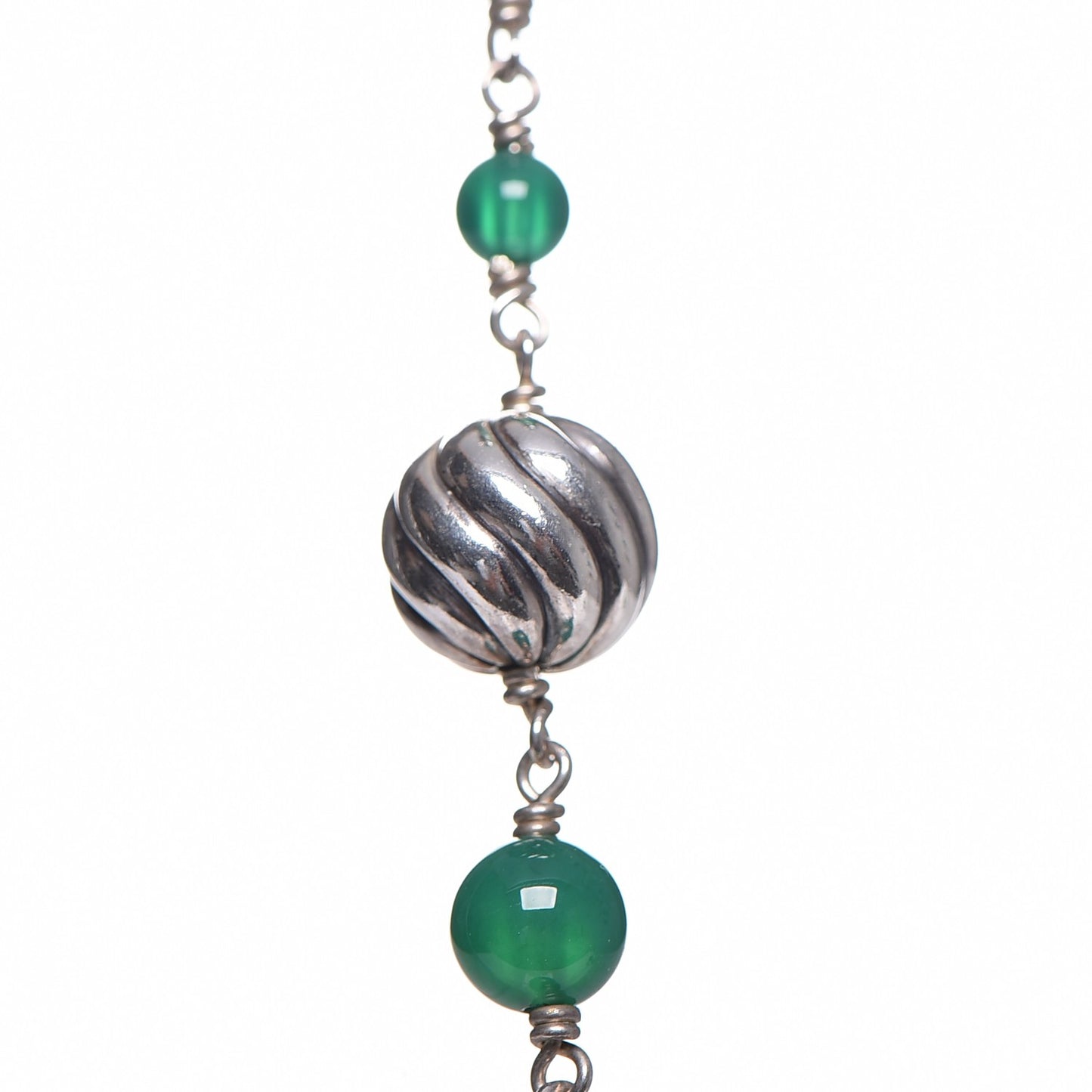 Sterling Silver Black Onyx Hematite Green Bead Elements Station Necklace