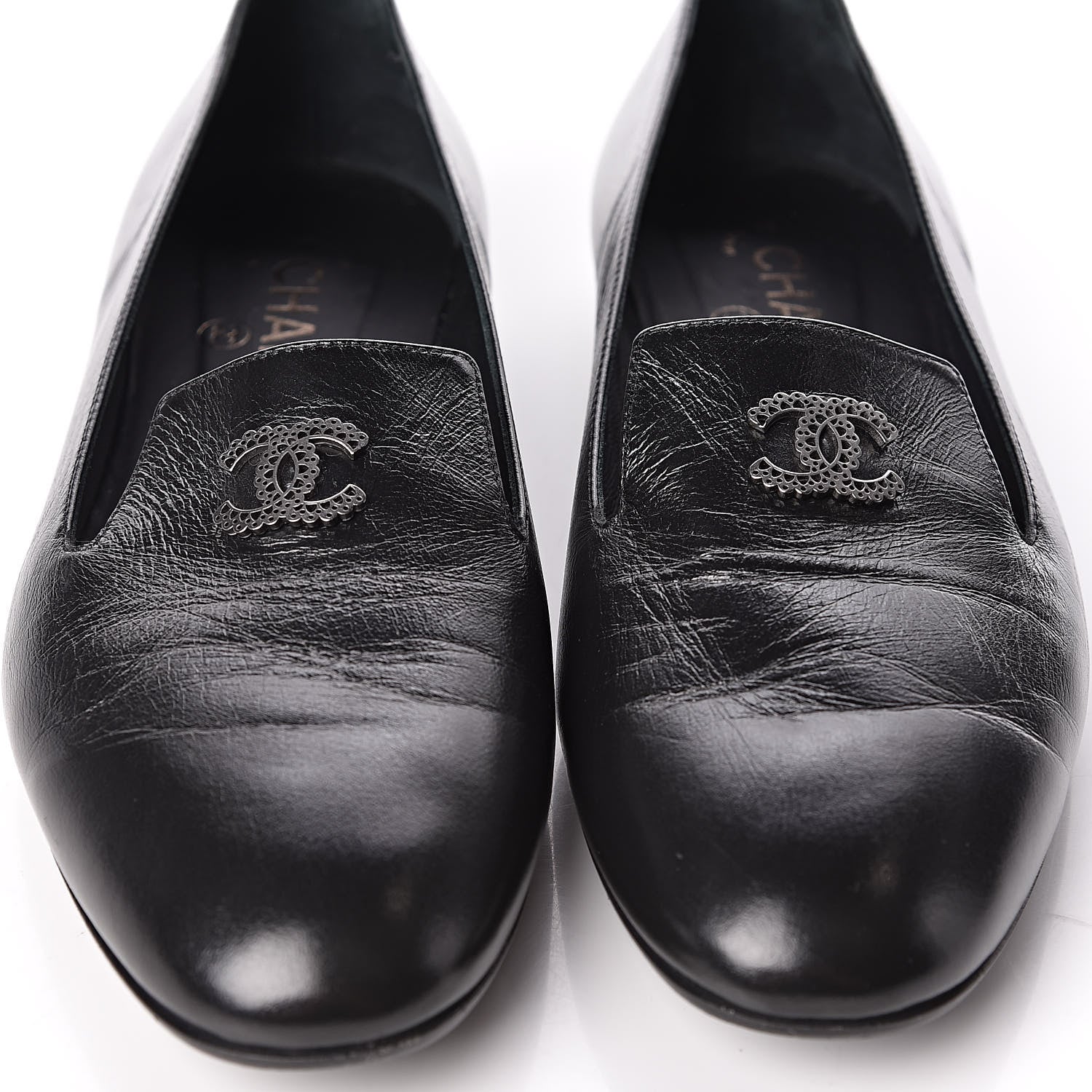 Chanel Lambskin CC Mocassin Loafers 37.5 Black 9 of 13
