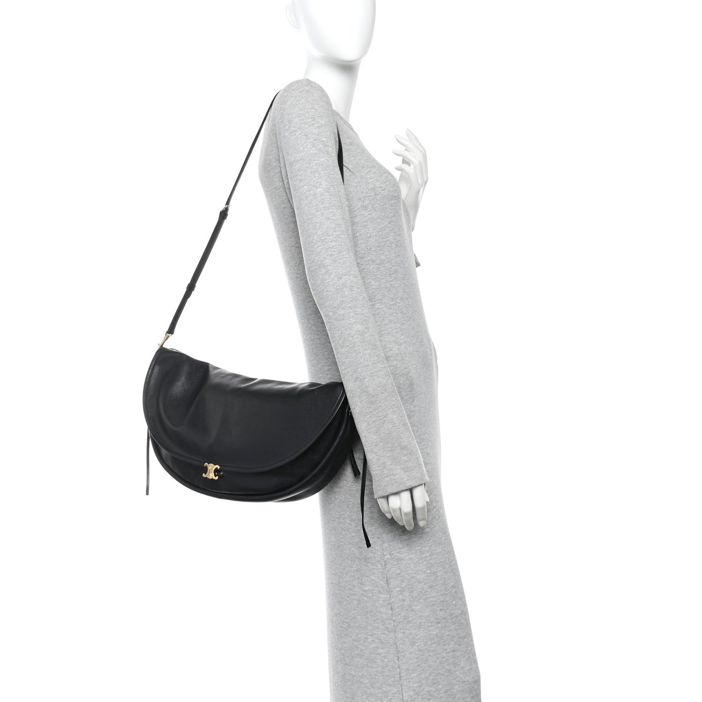 Shiny Lambskin Soft Triomphe Half Moon Bag Black