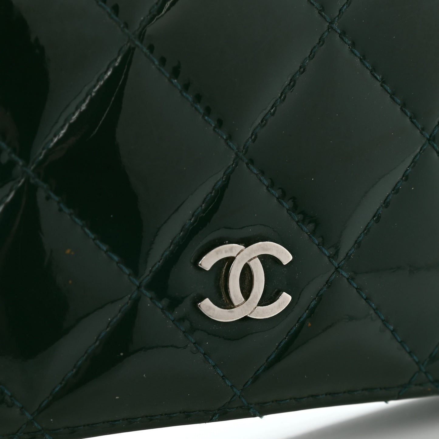 Patent Calfskin Quilted Yen Wallet Blue