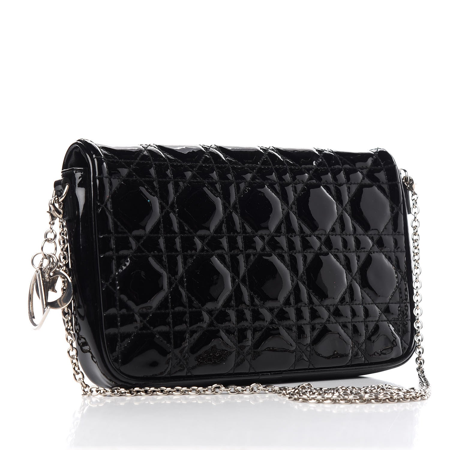Christian Dior Patent Cannage Wallet on Chain Pouch Black 3 of 9
