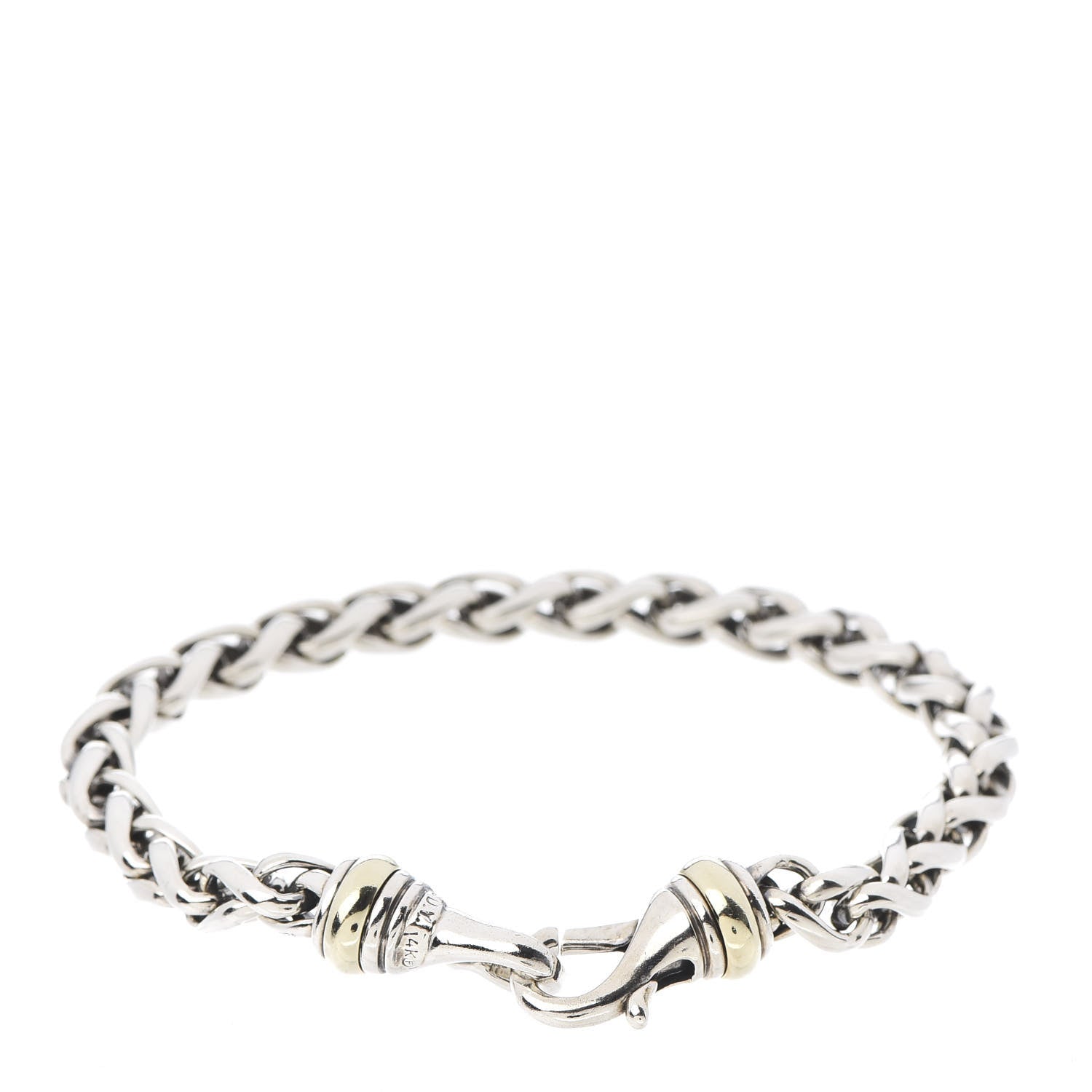 David Yurman Sterling Silver 14K Yellow Gold 6mm Wheat Chain Bracelet 3 of 4