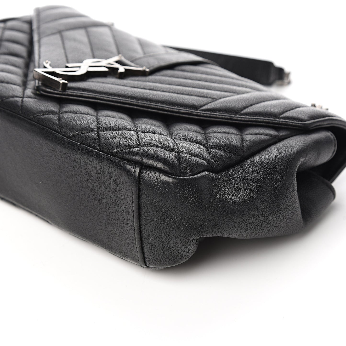 Sheepskin Tri-Quilt Monogram Medium College Bag Black