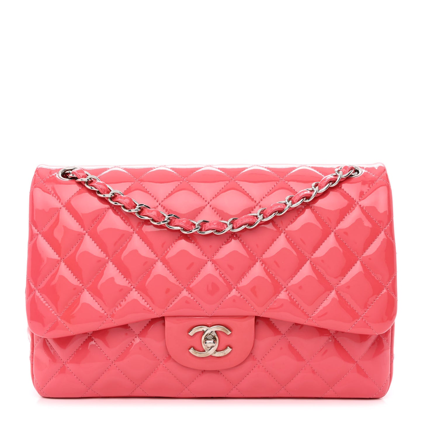 Patent Quilted Jumbo Double Flap Pink