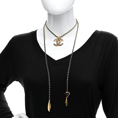 Chanel Metal Calfskin Leopard Print CC Pendant Necklace Gold Black Beige 2 of 7