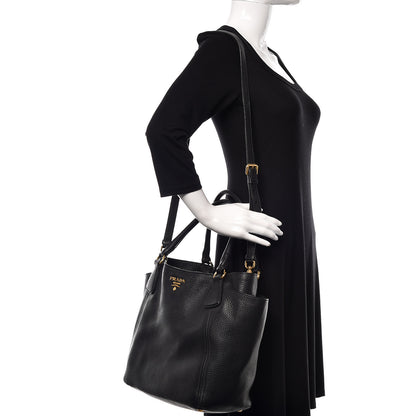 Prada Vitello Daino Side Pocket Hobo Black 2 of 29